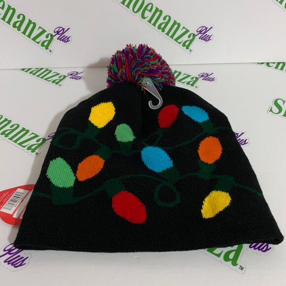 Ugly Christmas Hat Be Jolly Beanie Lights Light Up Pom Cap Black One Size - Picture 7 of 7